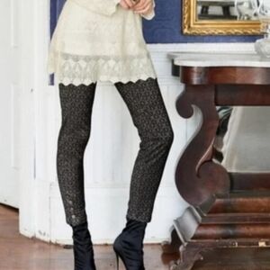 Peruvian Connection Brown & Black All-over Brocade Moto Pants Size 6